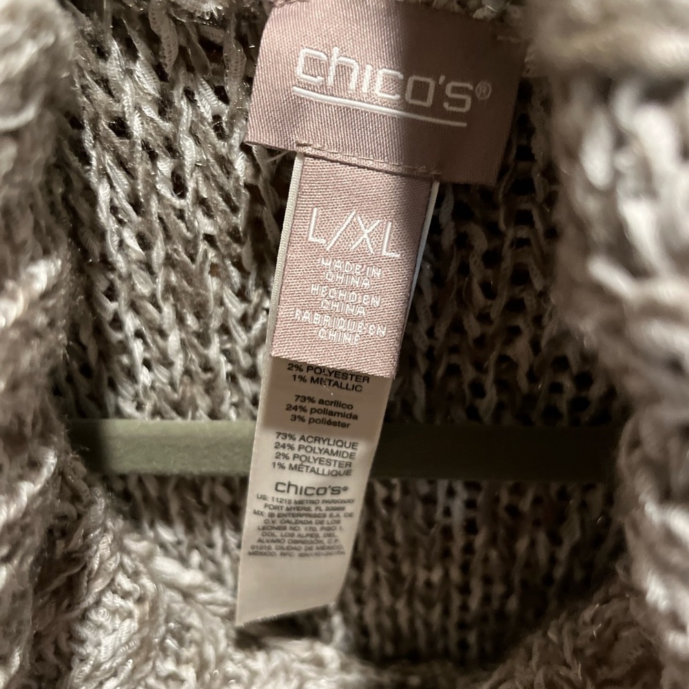 01. WOMENS CHICO’S L/XL DETAIL PONCHO SWEATER - Picture 2 of 6